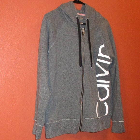 Calvin Klein Performance Woman Large Grey White Long Sleeve Hooded Jacket - Picture 2 of 7